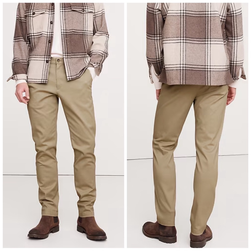 BANANA REPUBLIC Men Size 40x32 Khaki‎ Beige Slim Rapid Movement Chino Pants FLAW